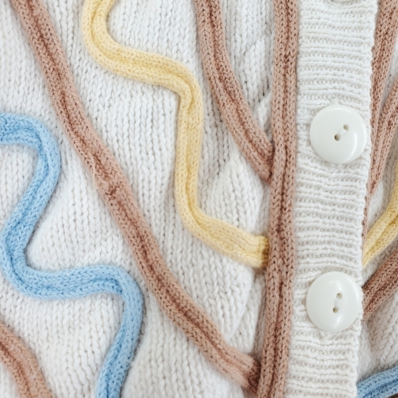 Vtg Silk Focus Cardigan Wmn M Sweater White Button Up Pastel Knit Embellishments - Picture 8 of 14